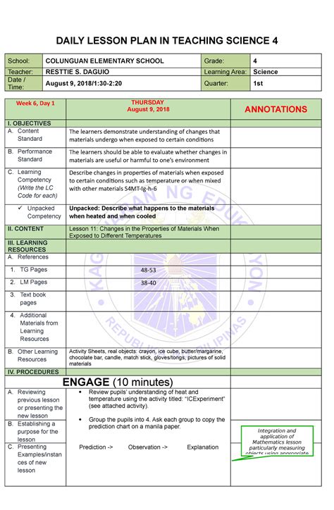 Deped Science Lesson Plan Format 2023 - Image to u