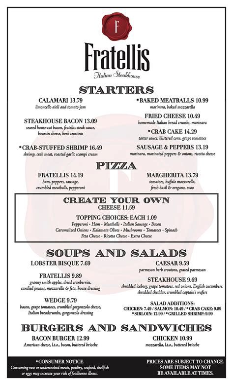 MENU | Fratellis Steakhouse