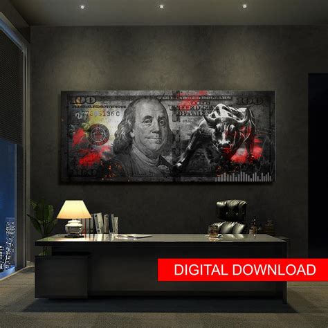 100 Dollar Bill With Benjamin Franklin on Wall Street Style. Wall Art ...