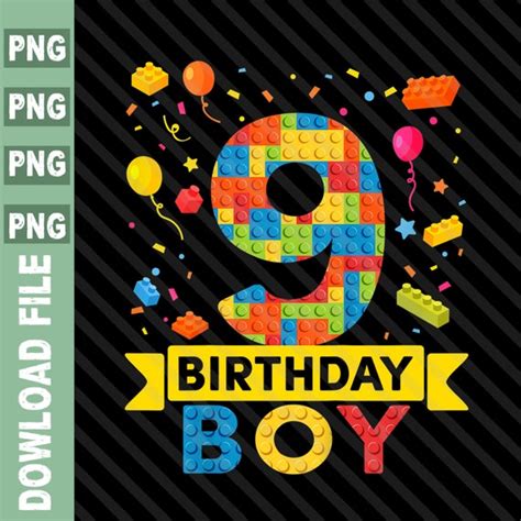 Birthday Block Building PNG 9 Years Old Birthday Boy Block - Etsy