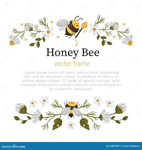 Honey Bee Vector Border Frame. Stock Vector - Illustration of template, design: 210812871