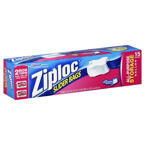 Ziploc Storage Bags, Slider, Gallon, 15 bags