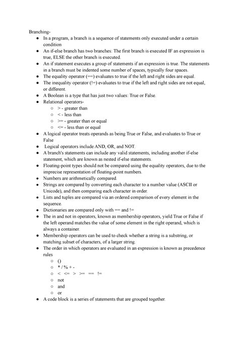 Branching - Chapter notes - Branching- In a program, a branch is a ...