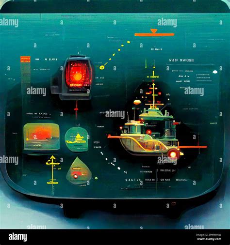 Sonar Screen for Submarines And Ships. Radar Sonar with Object on Map ...