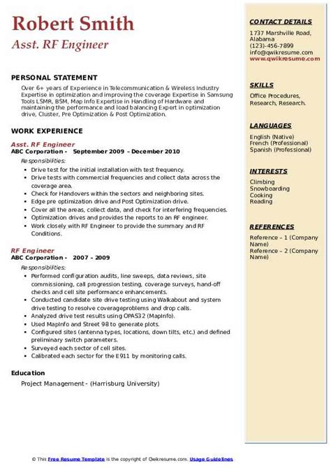 RF Engineer Resume Samples | QwikResume