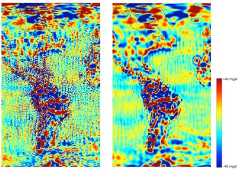 Close-up view of differences in the gravity anomalies between EGM96 and ...