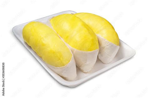 Durian fruit on isolated white background, Pile of yellow durian ready to eat on white ...