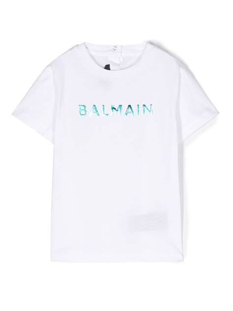 Balmain Kids Iridescent logo-print Cotton T-shirt - Farfetch