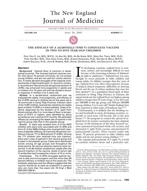 (PDF) The Efficacy of a Salmonella typhi Vi Conjugate Vaccine in Two-to ...