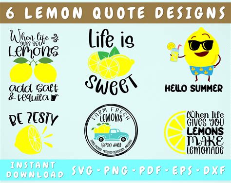 Lemon Quotes SVG Bundle, 6 Designs, Lemon Sayings SVG, Funny Lemon SVG ...