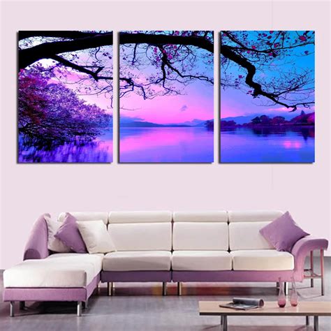 Free Shipping Painting Purple cloud scenery 3 Piece Art Picture Home Decor On Canvas Modern Wall ...