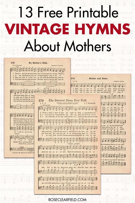 Free Printable Vintage Hymns About Mothers • Rose Clearfield