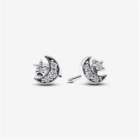 Sparkling Moon & Star Stud Earrings | Pandora UK