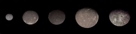 Uranus’ major moons, from left to right Miranda, Ariel, Umbriel, Titania and Oberon | Anne’s ...