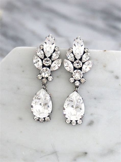 Bridal Earrings, Bridal Crystal Chandeliers, Antique Silver Bridal Earrings, Swarovski Crystal ...