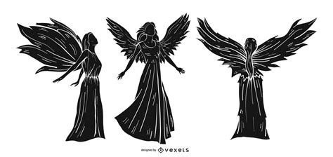 Angel Detailed Silhouette Set Vector Download