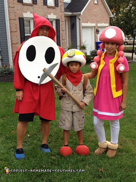 Cool Mario Brothers Costumes: Captain Toad, Toadette and Shy Guy