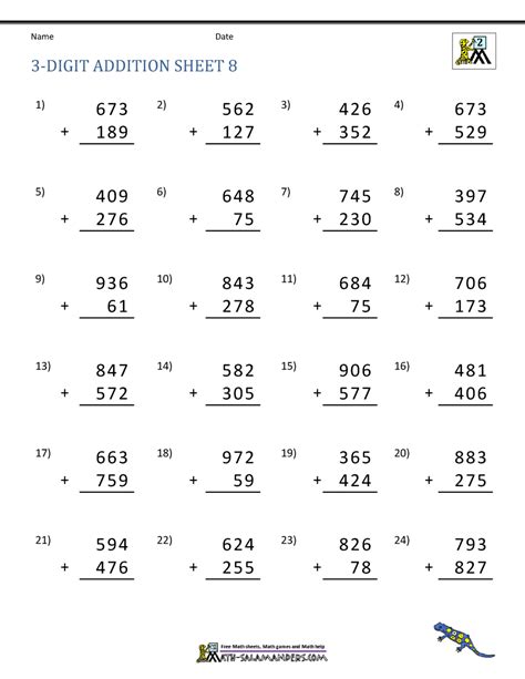 3 Digit Addition Worksheets