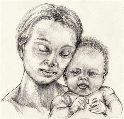 Mother Baby Pencil Drawing - wejerru