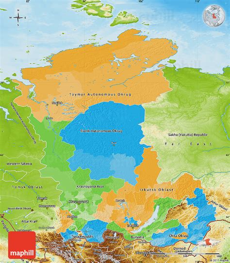 Political Map of Eastern Siberia, physical outside