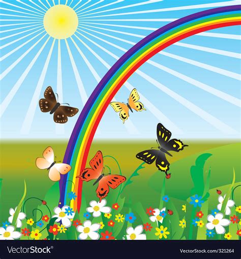 Rainbow and butterflies Royalty Free Vector Image