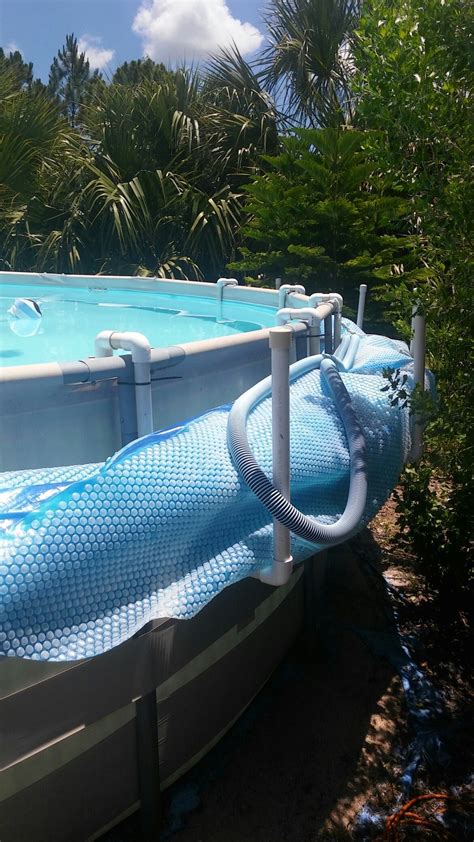 I made a solar cover holder from pvc. | Solar pool, Solar pool cover, Pool cover