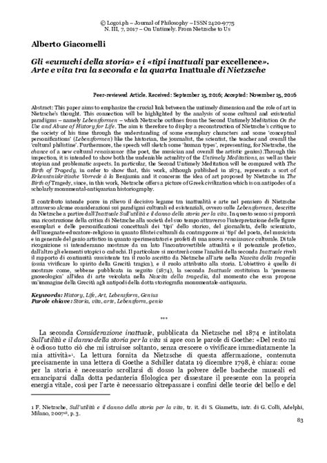 (PDF) Gli «eunuchi della storia» e i «tipi inattuali par excellence». Arte e vita tra la seconda ...