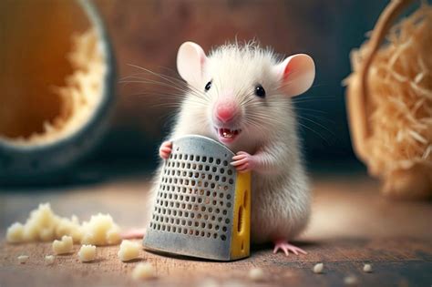 Premium Photo | Beautiful white mouse with pink ears in cheese grater ...