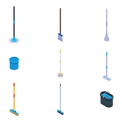 Mop icons set, isometric style 8479653 Vector Art at Vecteezy