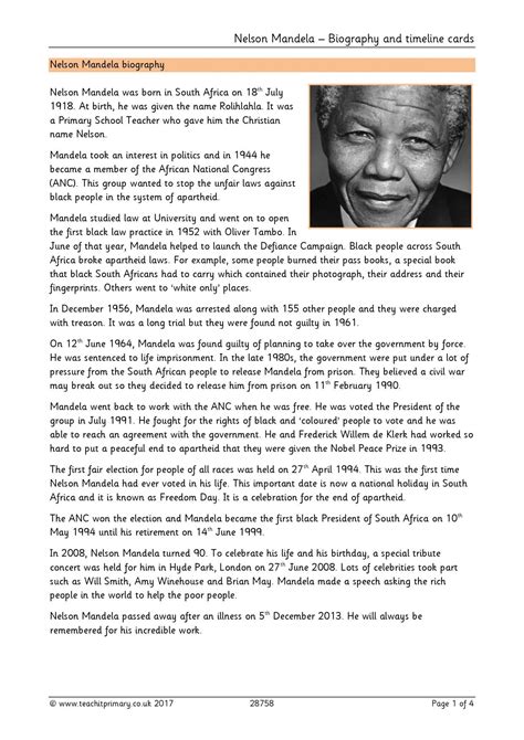 Nelson Mandela timeline | KS2 History | Teachit