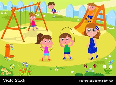 Kids playing at the park with adult Royalty Free Vector