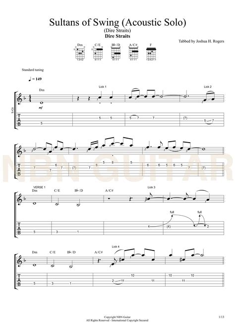 Sultans of Swing 'Acoustic Solo' Free Sheet Music & Tabs — NBN Guitar