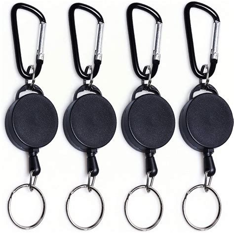 4 Pack Retractable Badge Reels, Retractable Keyring Extendable Key Chain Heavy Duty Key Lanyard ...