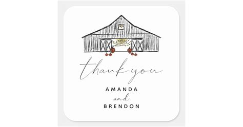 Fall Barn Pumpkins Newlywed Wedding Square Sticker | Zazzle