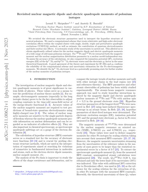 (PDF) Revisited nuclear magnetic dipole and electric quadrupole moments of polonium isotopes