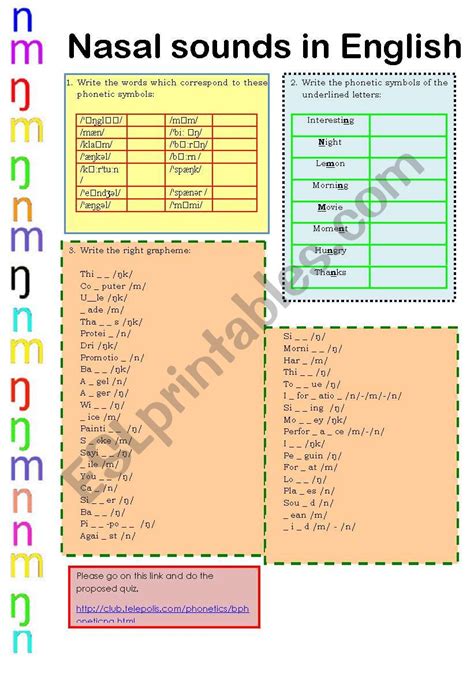 Nasal sounds in English - ESL worksheet by lovinglondon