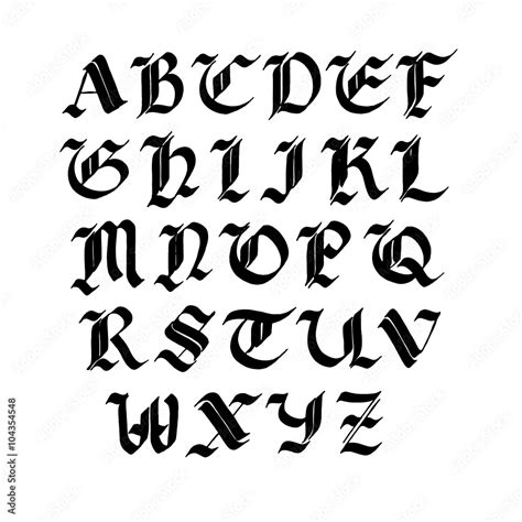 Hand drawn gothic ink pen font. Capital letters. Black ink isolated on ...