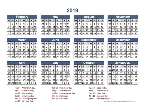 2019 Retail Accounting Calendar 4-4-5 - Free Printable Templates
