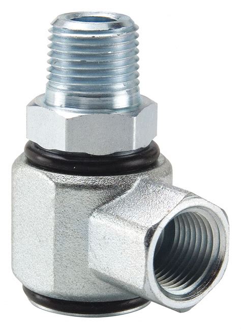 PARKER Hydraulic Swivel Fitting, 1/4 in-18, Male NPTF, 1/4"-18, Female NPTF, Carbon Steel ...