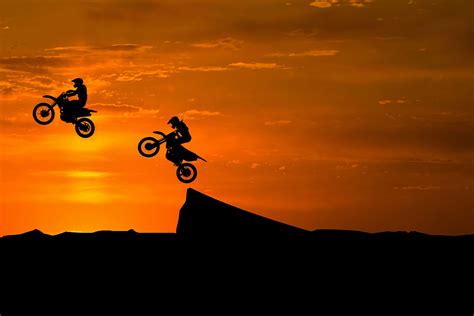 Dirt Bikes wallpaper, Stunts, Silhouette, Sunset, 4K, Off-roading, Motocross | Sports ...