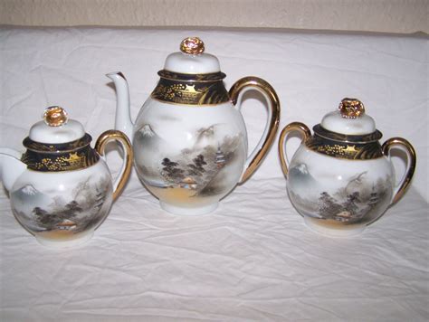 VINTAGE Japanese Kutani Tea Set black and gold by FAIRYGLASSES