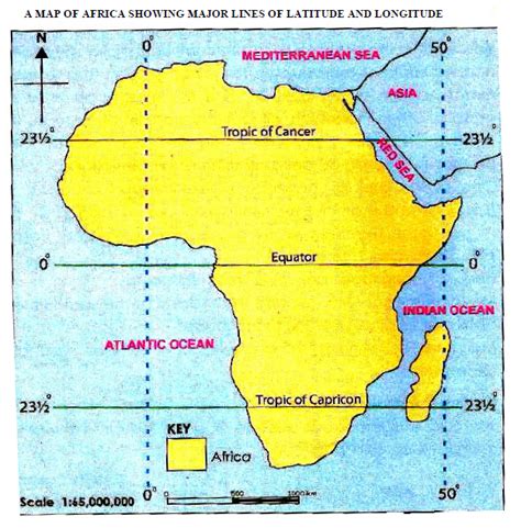 A MAP OF AFRICA SHOWING MAJOR LINES OF LATITUDE AND LONGITUDE - reviseug.com