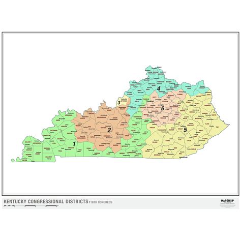 Kentucky 2024 Congressional Districts Wall Map by MapShop - The Map Shop