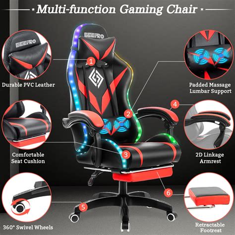 Buy Geepro Gaming Chair with Massage and LED RGB Lights Ergonomic ...