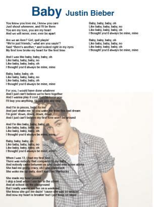 Justin Bieber Baby Lyrics Sheet | Printables From Books/Music/Movies/…