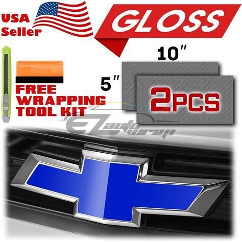 EZAUTOWRAP Free Tool Kit 2Pcs 5x10 Chevy Emblem Bowtie Gloss Intense Blue Vinyl Wrap Sticker ...