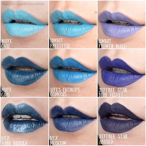 Comparison swatches of most of my blue lipsticks from indie to mainstream : Indiemakeupandmore