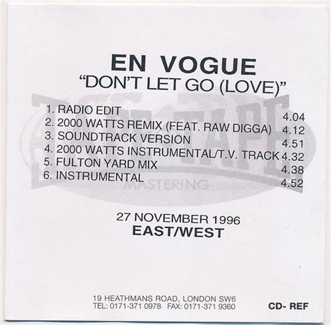 En Vogue – Don't Let Go (Love) (1996, CDr) - Discogs