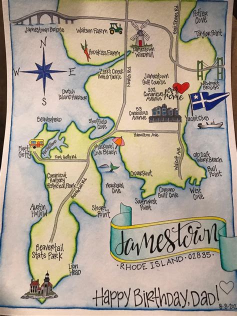 Hand Drawn Custom Jamestown, RI Map : r/RhodeIsland