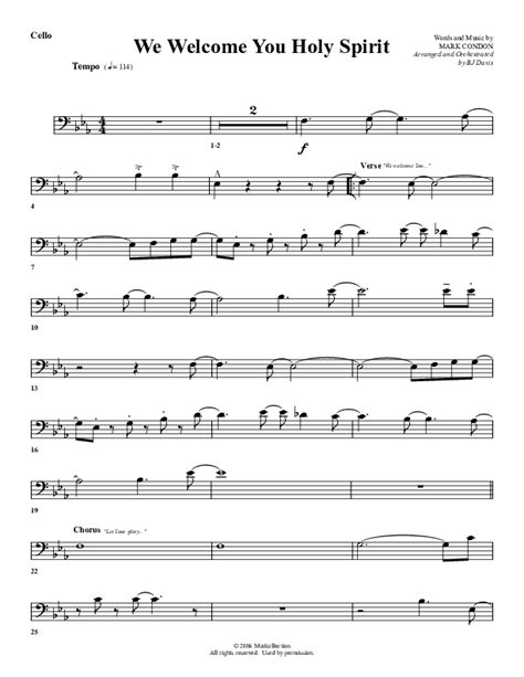 We Welcome You Holy Spirit Cello Sheet Music PDF (G3 Worship ...